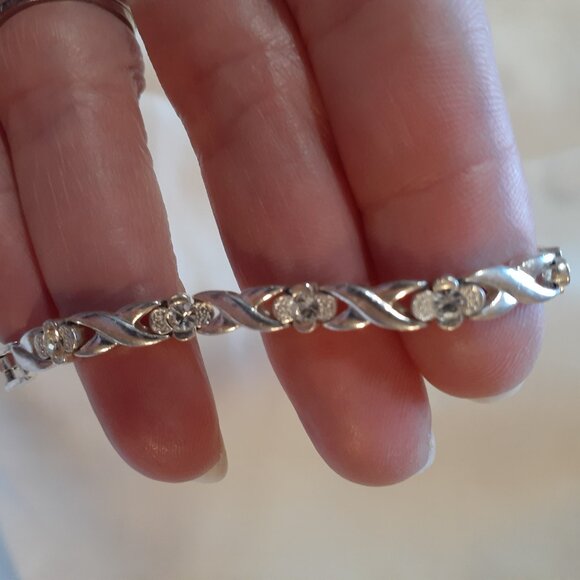 Silvertone Bracelet with Rhinestones - Picture 4 of 5